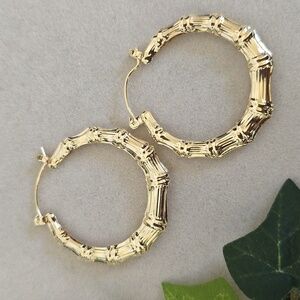 Gold Filled Medium Round Bamboo Hoop Earrings 1.5"